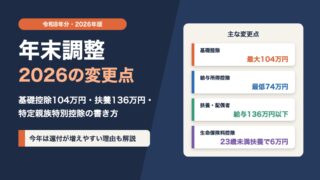 年末調整2026（令和8年分）の変更点まとめ｜基礎控除104万円・扶養136万円・特定親族特別控除